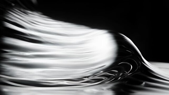 Abstract animation full frame wave saturation black fluid motion over dark background with glossy light, flowing texture and black white liquid ripple image