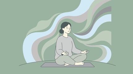 Obraz premium Calm young woman meditating in abstract pastel illustration.