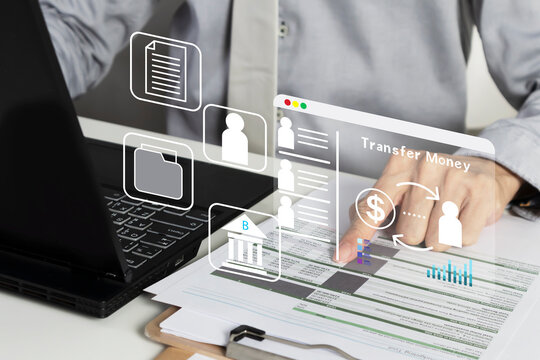 Using laptops to conduct financial transactions, transfer money, pay for goods and services via computer devices