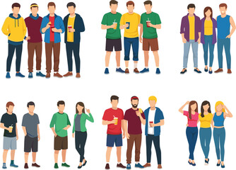 Obraz premium Group of Young Adults in Casual Outfits, Socializing, and Enjoying Drinks, Friends Hanging Out in Relaxed Atmosphere, Friendship, Casual Conversations, and Social Events Concept