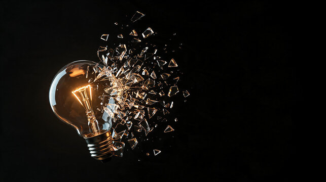 Unlock your creativity with this exploding glass lightbulb illustration symbolizing idea generation, mental breakthrough, and innovative thinking for your next project or campaign