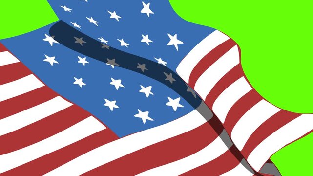 Cartoon Waving American Flag Screen Wipe Transition on Green Screen 2D Animation