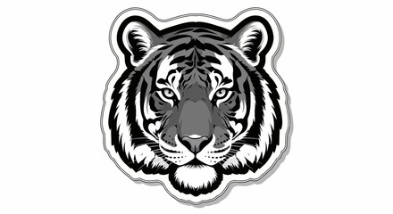 Fototapeta premium Tiger Face Sticker Illustration - Black and White Minimalist Design
