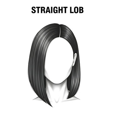 An illustration of a woman's straight long bob hairstyle on a faceless head