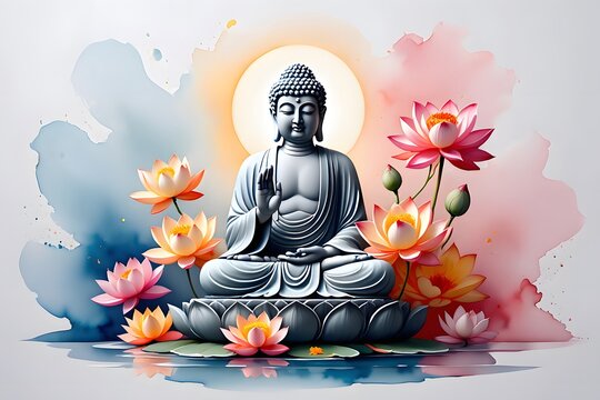 Buddha statue with colorful abstract background