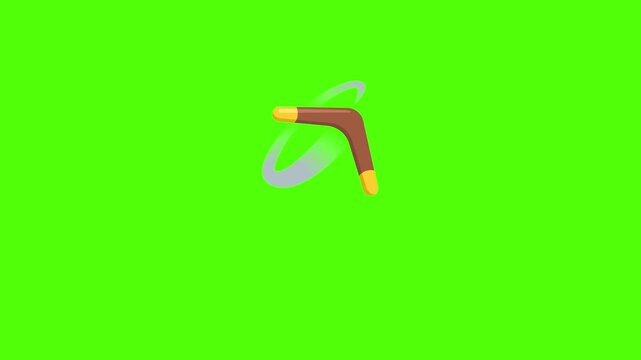 Animated Boomerang Spinning and Flying on Green Screen Background.