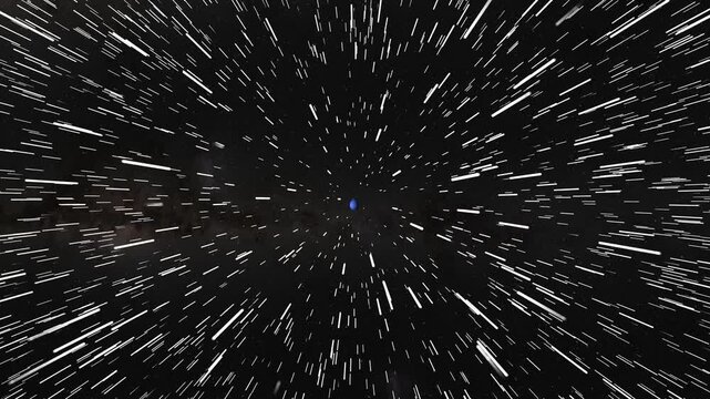 A serene celestial journey through outer space featuring a planet and star field, creating dynamic light speed travel effect.
