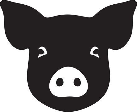Black pig face icon, piggy head silhouette, farm animal symbol, vector illustration