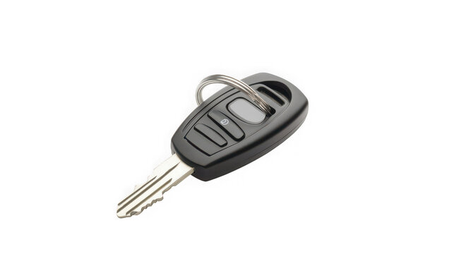 black car key with silver teeth isolated on transparent background