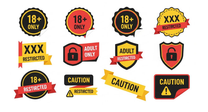 Adult content restriction outline icon set with 18 plus xxx symbols and privacy control vector isolated