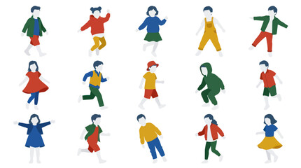 Fototapeta premium Children's Activities Vector: Diverse Kids Playing, Flat Design Asset