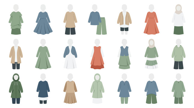 Flat illustration of modest children's clothing outfits