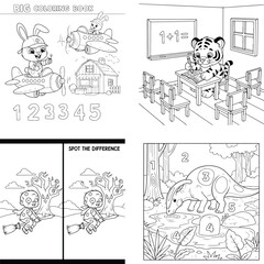 Fototapeta premium Educational coloring pages for children featuring cute animals and activities coloring activity