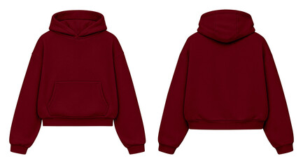 Burgundy Hoodie Mockup Front and Back View Isolated on Transparent Background for Apparel Design © Drip