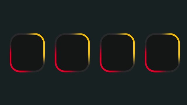A dark background UI element displaying four rounded square icon placeholder frames with glowing orange red gradient outlines arranged in a horizontal row