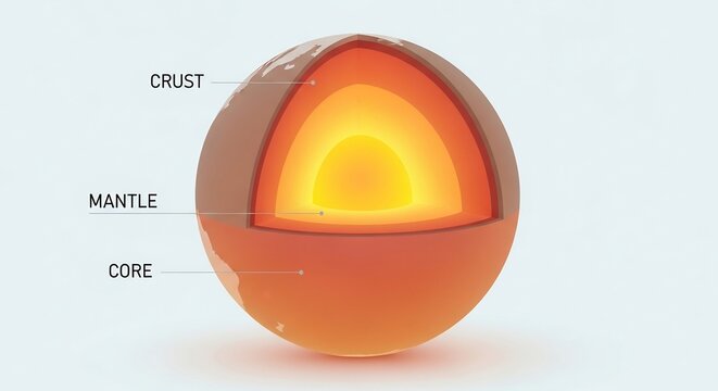 Cutaway view of Earths internal structure showing crust mantle and core.