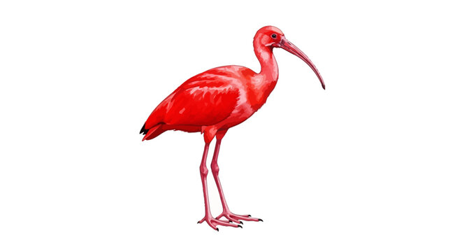 Vibrant scarlet ibis bird on a white background.