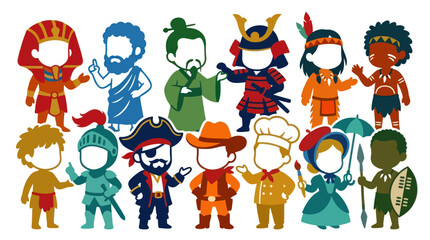 Obraz premium Flat Cartoon Cultural Historical Characters Collection for Education