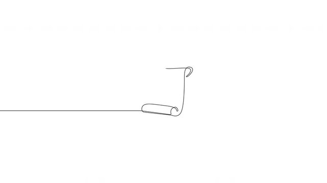 Continuous line scroll document icon on transparent background, alpha channel, 4K resolution, horizontal video element