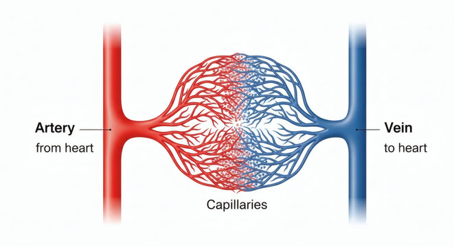 Anatomy diagram of artery capillaries and vein blood flow