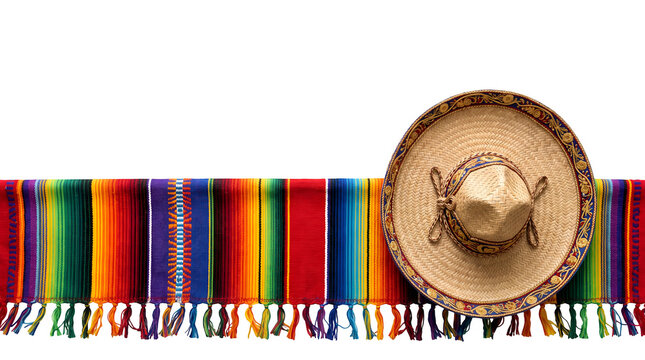Mexican Serape blanket and sombrero on transparent background Cinco de Mayo day concept 