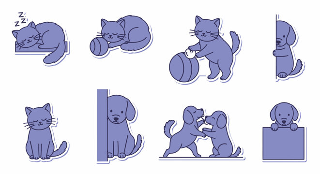 Cats and dogs playing together.