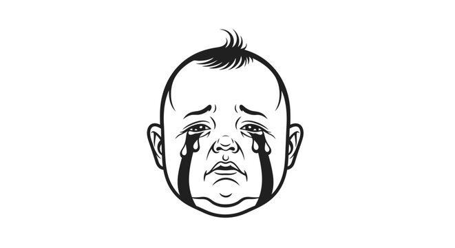 Crying baby face with tears.