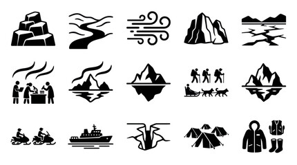 Obraz premium Arctic and Polar Exploration, Winter Adventure, and Climate Research Glyph Icons