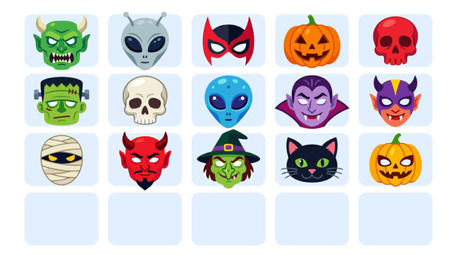 Halloween cartoon monster faces.