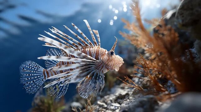 Lionfish resting on coral reef
