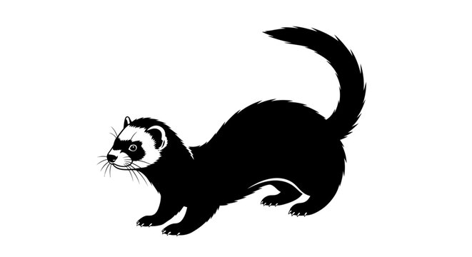 Ferret Silhouette Black Animal Illustration.