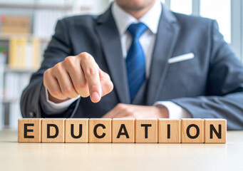Obraz premium Education - Geschäftsmann zeigt auf den Text 