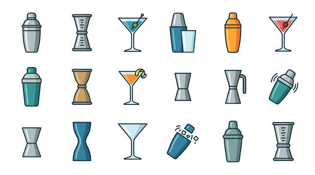 Cocktail Barware Icons Illustration.