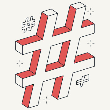 Hashtag symbol with abstract geometric decorations.