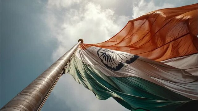 Patriotic National Flag Waving Proudly Against a Dynamic Cloudy Sky, Symbolizing Freedom, Unity, and Enduring Heritage