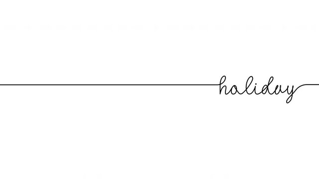 Continuous line holiday text animation on transparent background, alpha channel, 4K resolution, horizontal video element