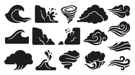 Naklejka premium Nature and Weather Elements Black White Glyph Icon Set