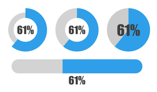 61％の円グラフとプログレスバーセット パーセンテージ表示アイコン素材61 Percent Chart and Progress Bar Set Circle Graph and UI Elements
