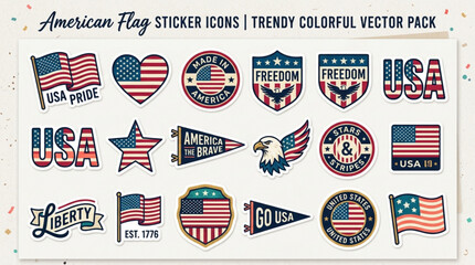 American flag sticker icons pack trendy colorful vector graphics for patriotism and freedom © Waqas