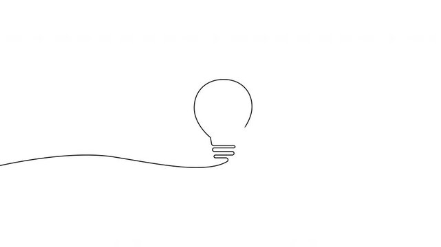 Continuous line brain inside light bulb animation on transparent background, alpha channel, 4K resolution, horizontal video element