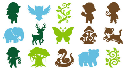 Obraz premium Nature, Wildlife, and Adventure Glyph Icons Set for Kids