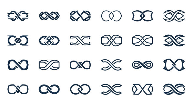 Collection of infinity loop line icons.
