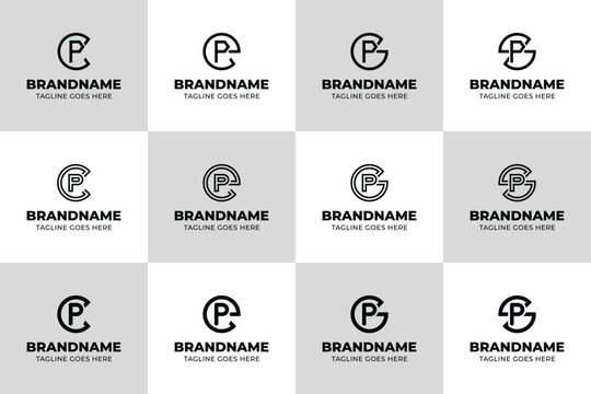 Letters PC PE PG PS Monogram Logo Set, for CP EP GP SP Initials Brand