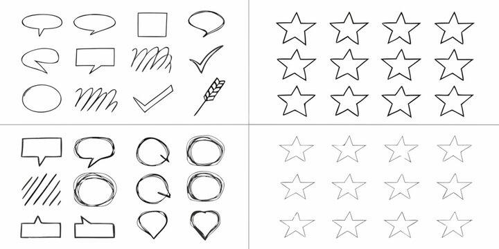Hand Drawn Icon Set Including Speech Bubbles Stars And Geometric Shapes