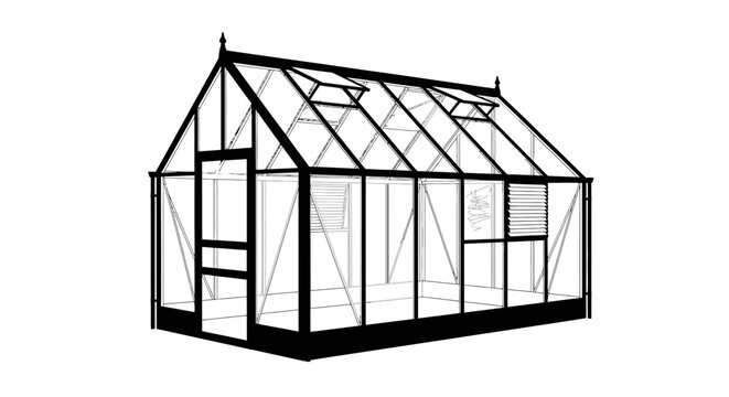 Greenhouse illustration architectural rendering of a glass and metal structure