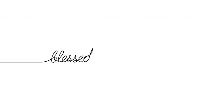 Continuous line Blessed Ramadan text animation on transparent background, alpha channel, 4K resolution, horizontal video element.