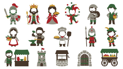 Fototapeta premium Medieval History Flat Design Characters and Buildings Vector Art Collection