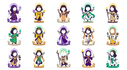 Fototapeta premium Cute Chibi Characters in Ancient Egyptian Religious Attire, Flat Vector Style