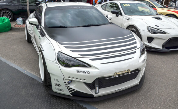 Wide body Toyota GT86 modified with flared arches and a front splitter, it stands as a bold example of modern drift culture