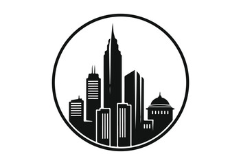 Obraz premium Vector illustration of city circle skyline, new york city circle skyline silhouette, city circle building silhouette.